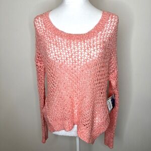 NEW Y2K Roxy Open Knit Crochet Sweater Women's S Coral Surf Mermaid Fisherman